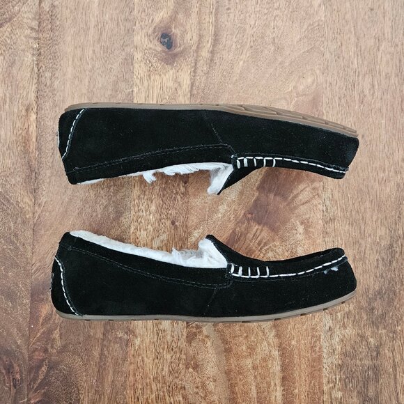 Koolaburra by UGG Moccasin Slippers Womens 7 Black Suede Lezy Faux Fur - Picture 2 of 7